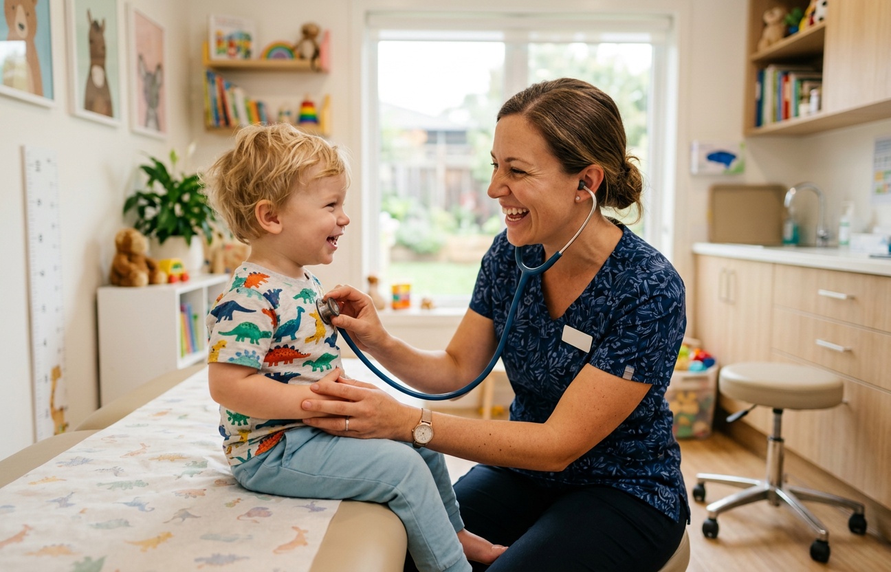 Pediatrician conducting a routine child health checkup.